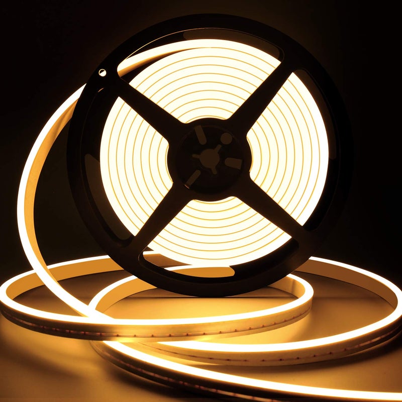 Lamomo أضواء نيون LED من لامومو، أضواء شريط LED دافئة بيضاء قابلة للتعتيم 12 فولت، أضواء حبل نيون LED مقاومة للماء بطول 16.4 قدم/5 متر، شريط نيون LED سيليكون 3000 كلفن لتزيين غرفة النوم الداخلية في المنزل (شامل محول الطاقة) - Image 1